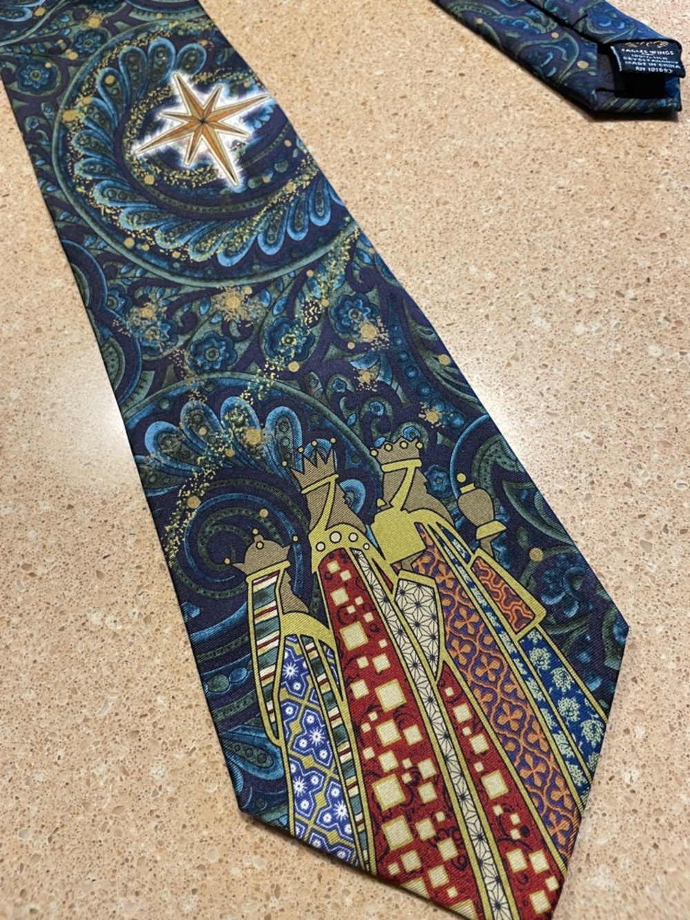 Men's Paisley Three Kings Silk Tie in Blue, Red & Gold - Picture 5 of 6